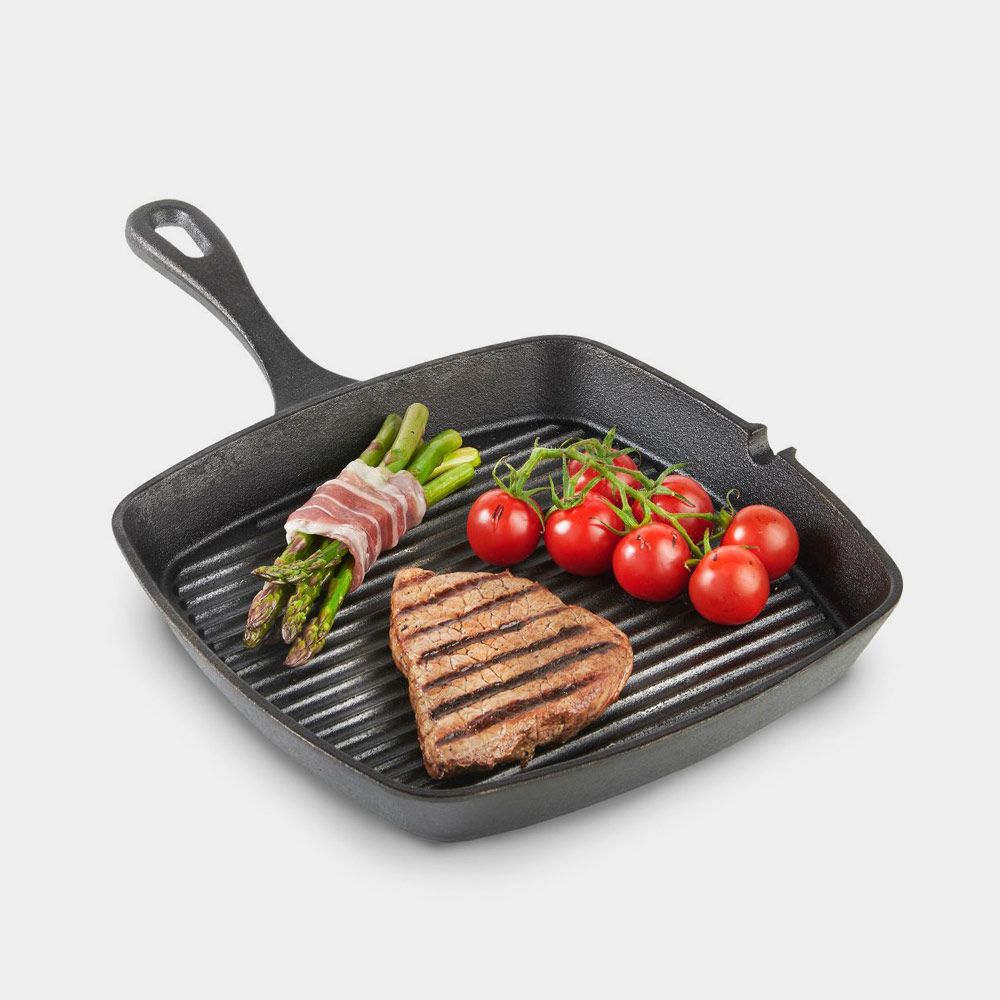 HomeZone® Heavy Duty Small Cast Iron Non Stick Griddle Pan 22cm x 15cm Double Sided Reversible Skillet Pan 