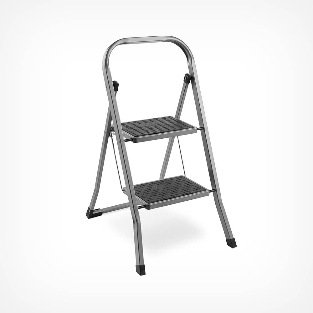2 Step Silver Steel Ladder for the home and garage VonHaus
