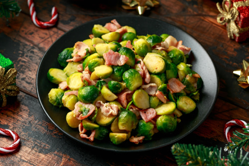 Barbecued sprouts and bacon