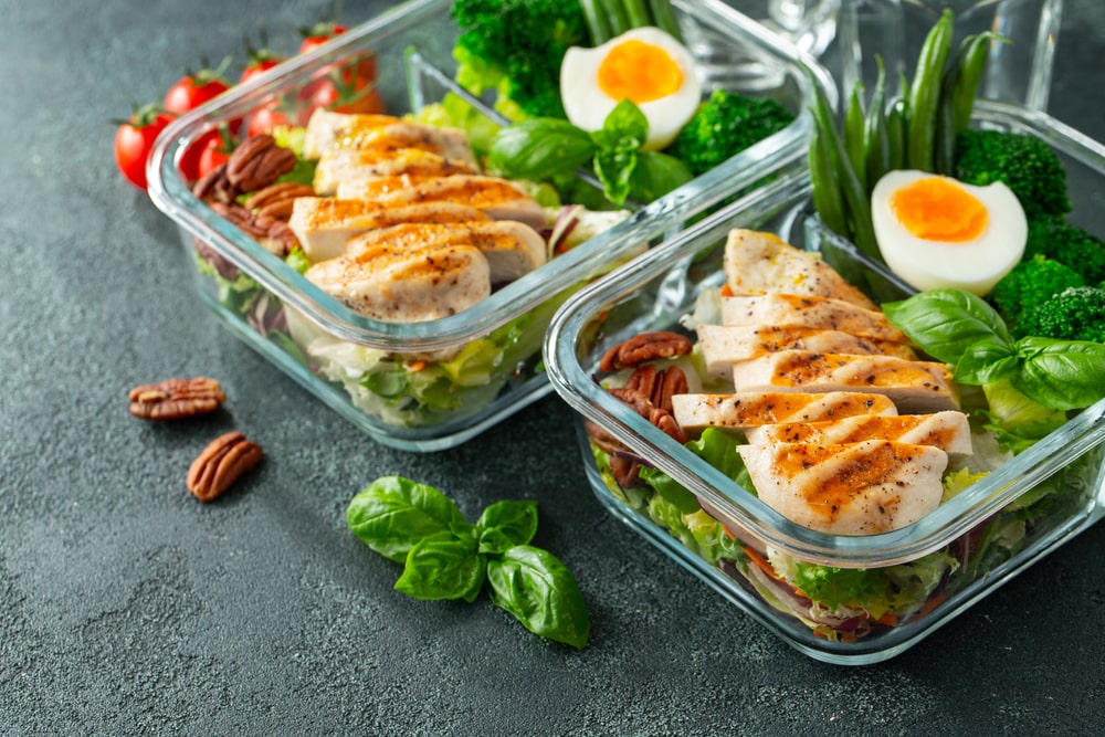 Chicken salad in meal prep containers