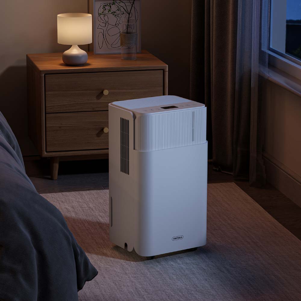Compressor dehumidifier in dark bedroom