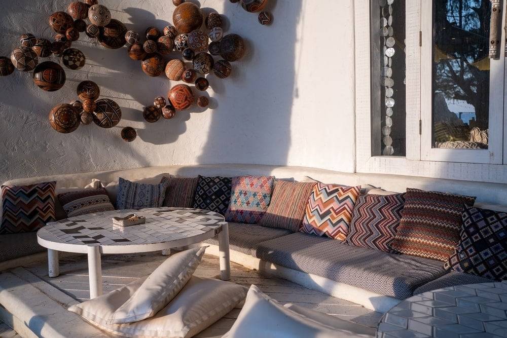 Corner sofa with boho cushions