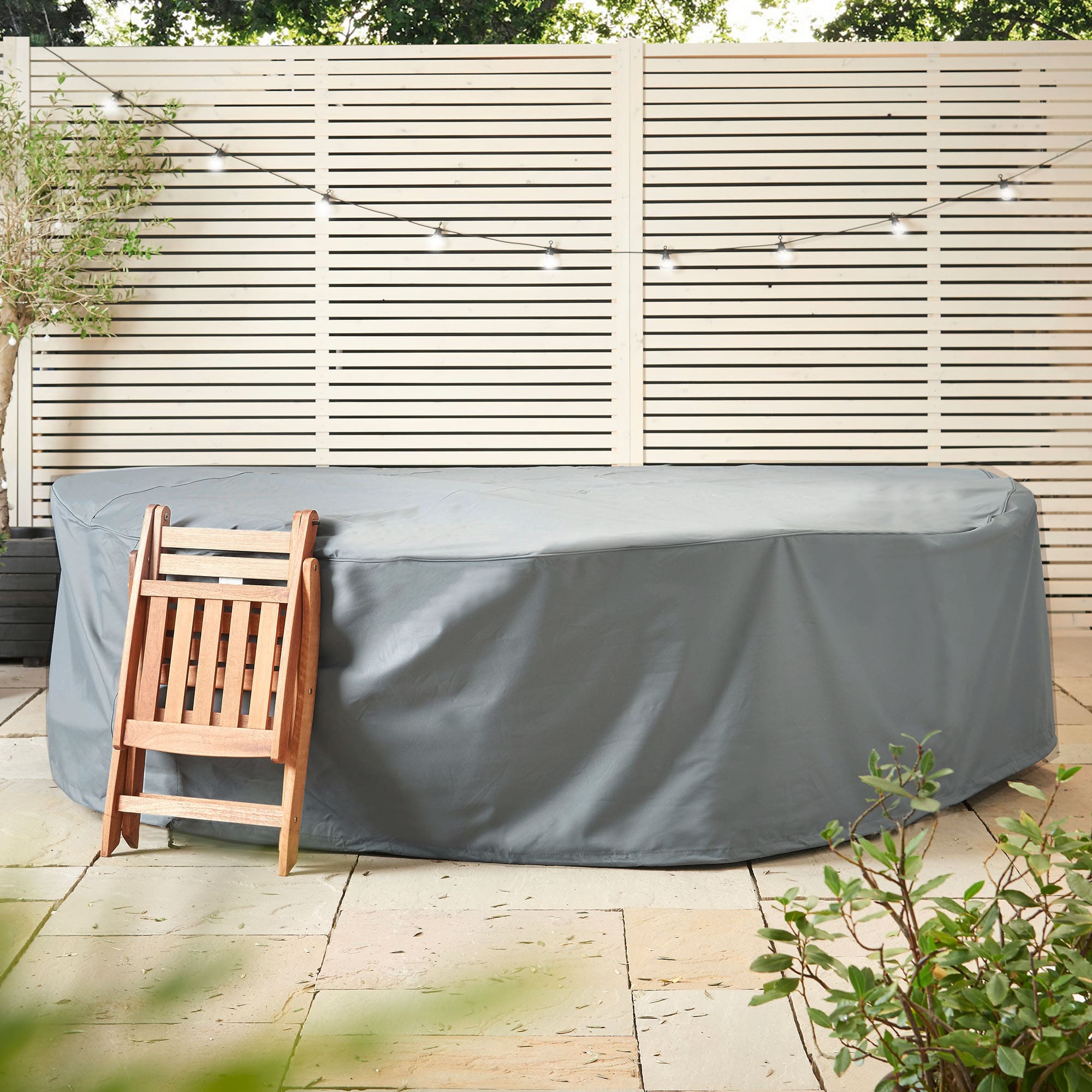 Grey garden furniture cover