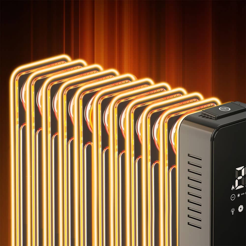Close up of illuminated Vonhaus oil-filled radiator