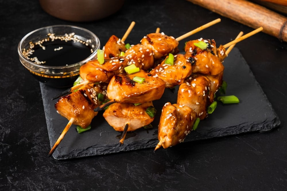Teriyaki chicken skewers