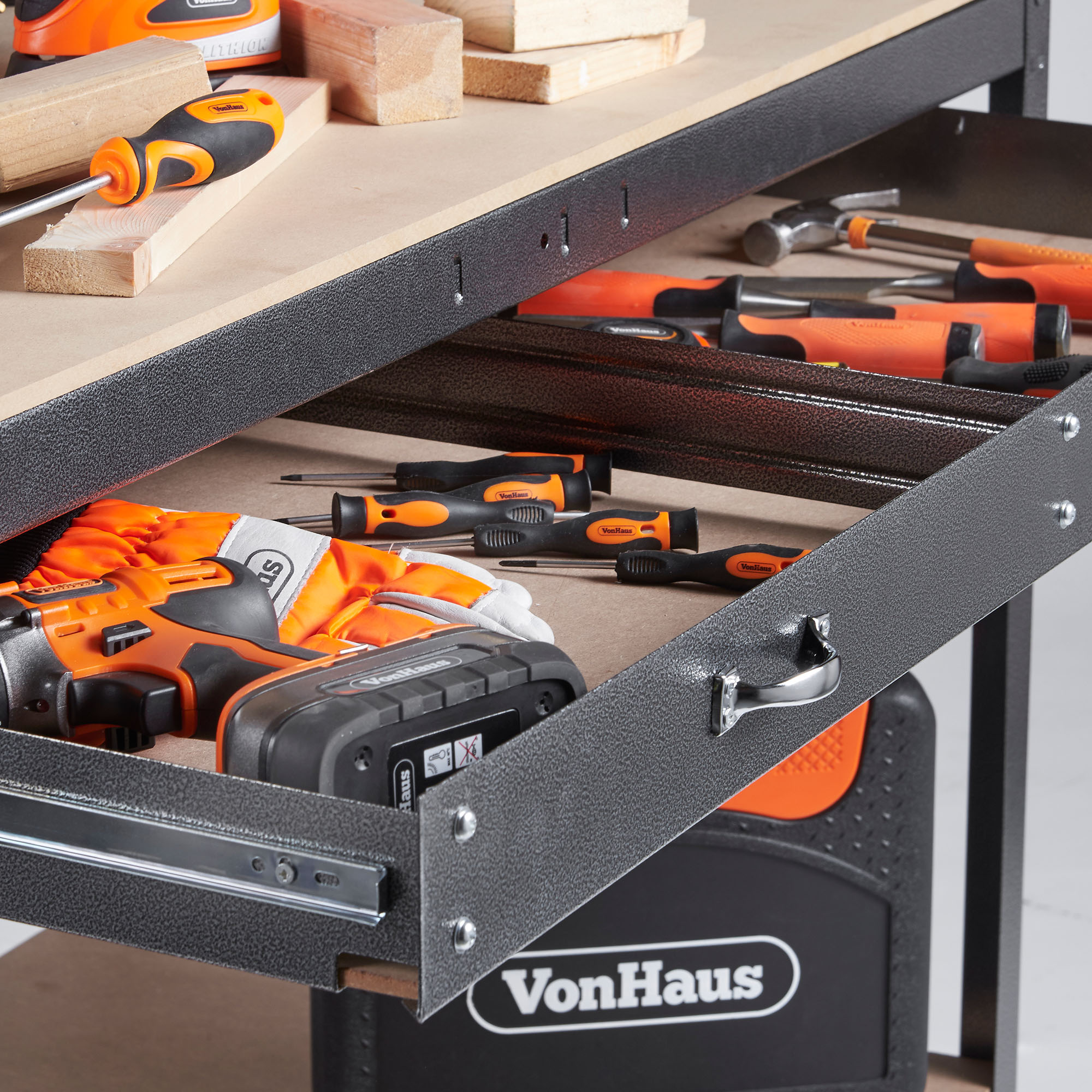 VonHaus Workbench With Tools Drawer