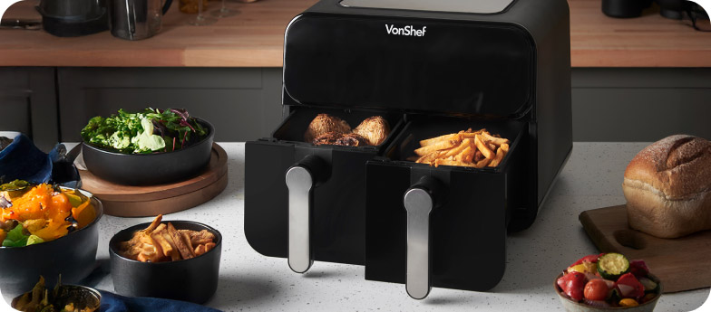 Vonshef Black Dual Air Fryer With Food
