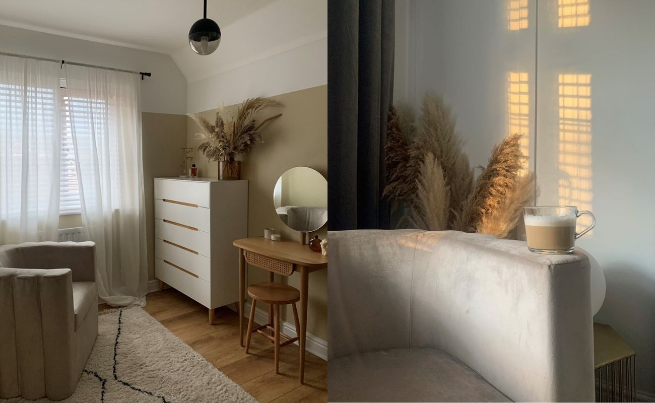 our home up north interview post image, with interior bedroom shots featuring warm lighting